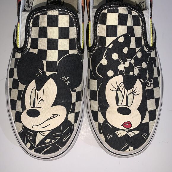 Vans x Disney Shoes Womens 9 Mens 7.5 Mickey Minnie Black Checkered Flames - Picture 6 of 9